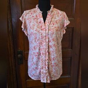 Ava & Grace Pink Floral Ruffle Button-Front Blouse